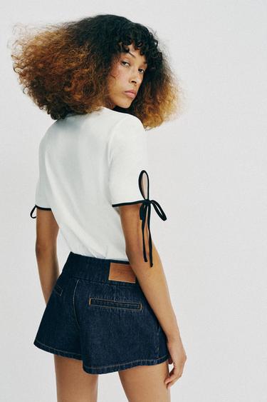 T-SHIRT LISERÉS ET LACETS - Blanc de Zara - Image 5