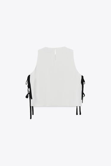 EMBROIDERED FLORAL TIE TOP - Ecru de Zara - Image 6