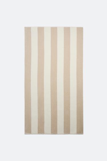 VELOUR BEACH TOWEL WITH WIDE STRIPES - Ecru / Beige by Zara