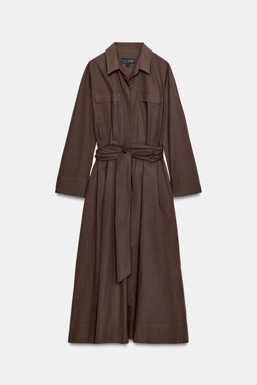 Zara ZW COLLECTION SHIRT DRESS - Dark brown