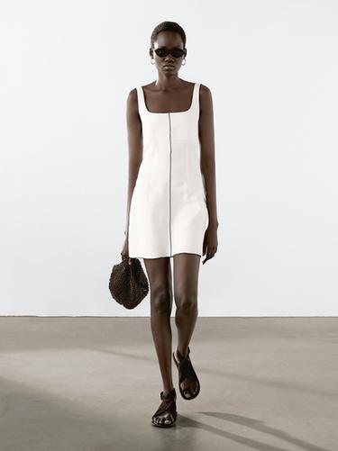 Zara Linen mini dress with contrast trims - White - Image 0