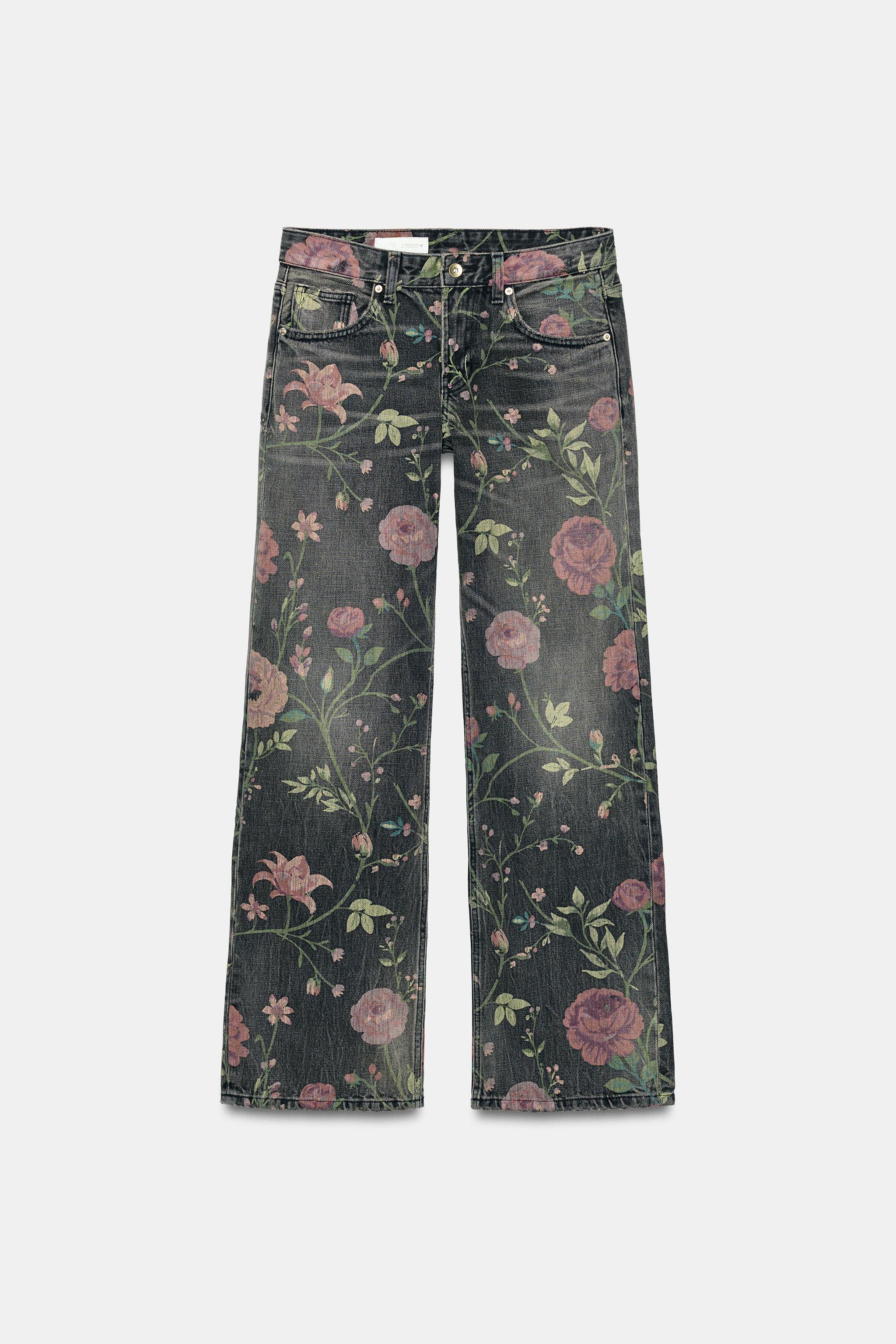 jeans loose fit taille basse à fleurs trf
