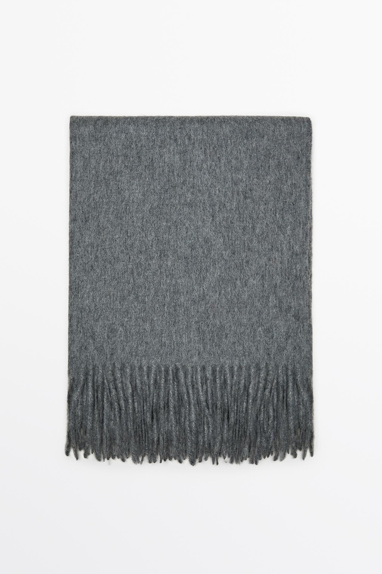 Wool blend scarf with fringing — Gray marl