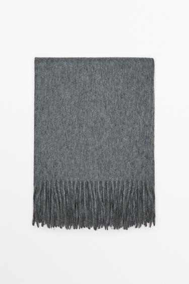 Wool blend scarf with fringing — Gray marl 1