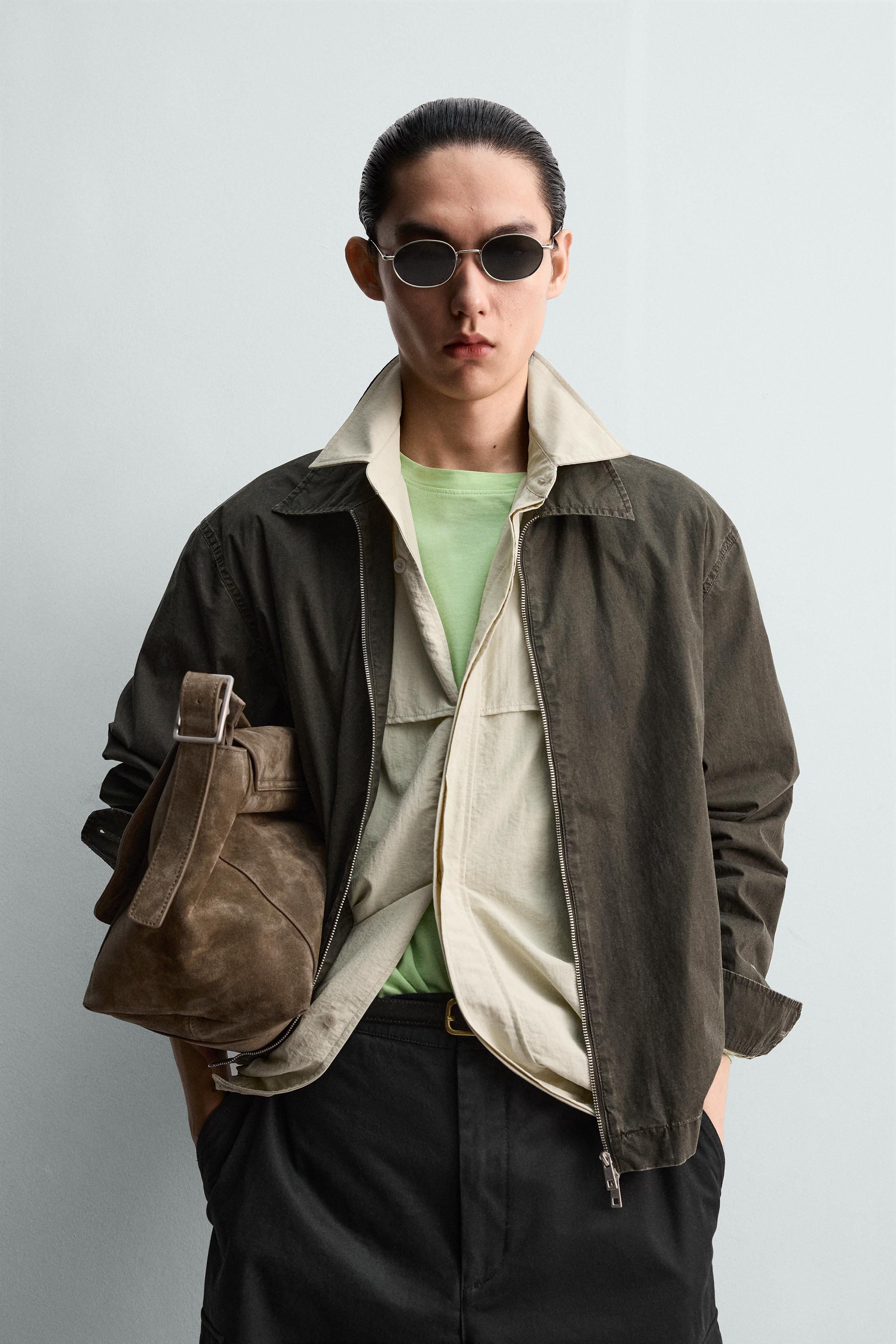 クロップドフィットジップシャツジャケット - ダークカーキ | ZARA