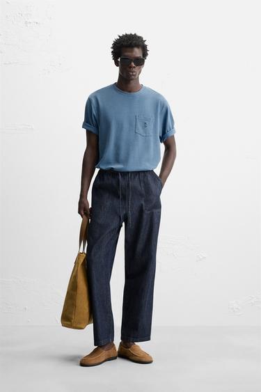 EMBROIDERED PIQUÉ T-SHIRT - Faded blue by Zara
