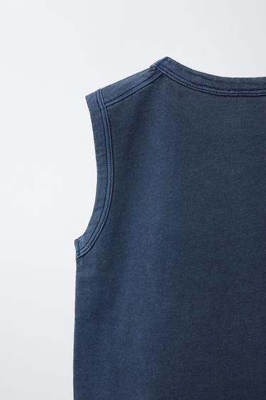 GARMENT DYED EMBROIDERED TANK TOP - Navy blue by Zara - Image 3