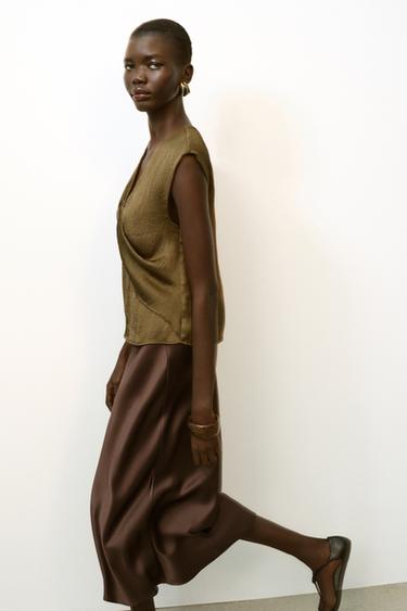 SATIN KNOT TOP - Khaki by Zara - Image 4