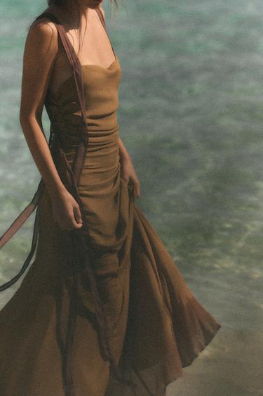 ROBE DRAPÉE EN GEORGETTE - Caramel de Zara - Image 1