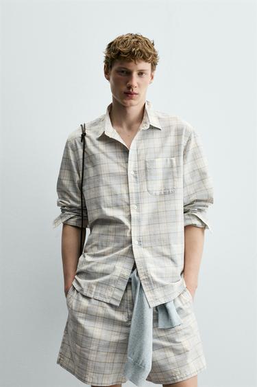 REGULAR FIT CHECK SHIRT - Sky blue by Zara