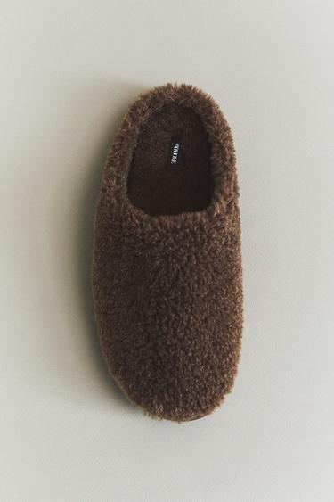 FAUX FUR SLIPPERS - Taupe Grey by Zara