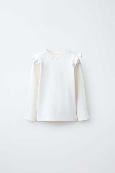 CAMISETA RIB VOLANTES - Blanco roto de Zara
