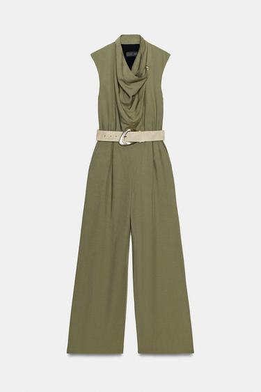 LONG JUMPSUIT WITH BELT - Light khaki by Zara - Image 5