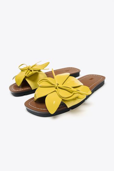 LEATHER FLOWER SANDALS - Lime Green by Zara - Image 3