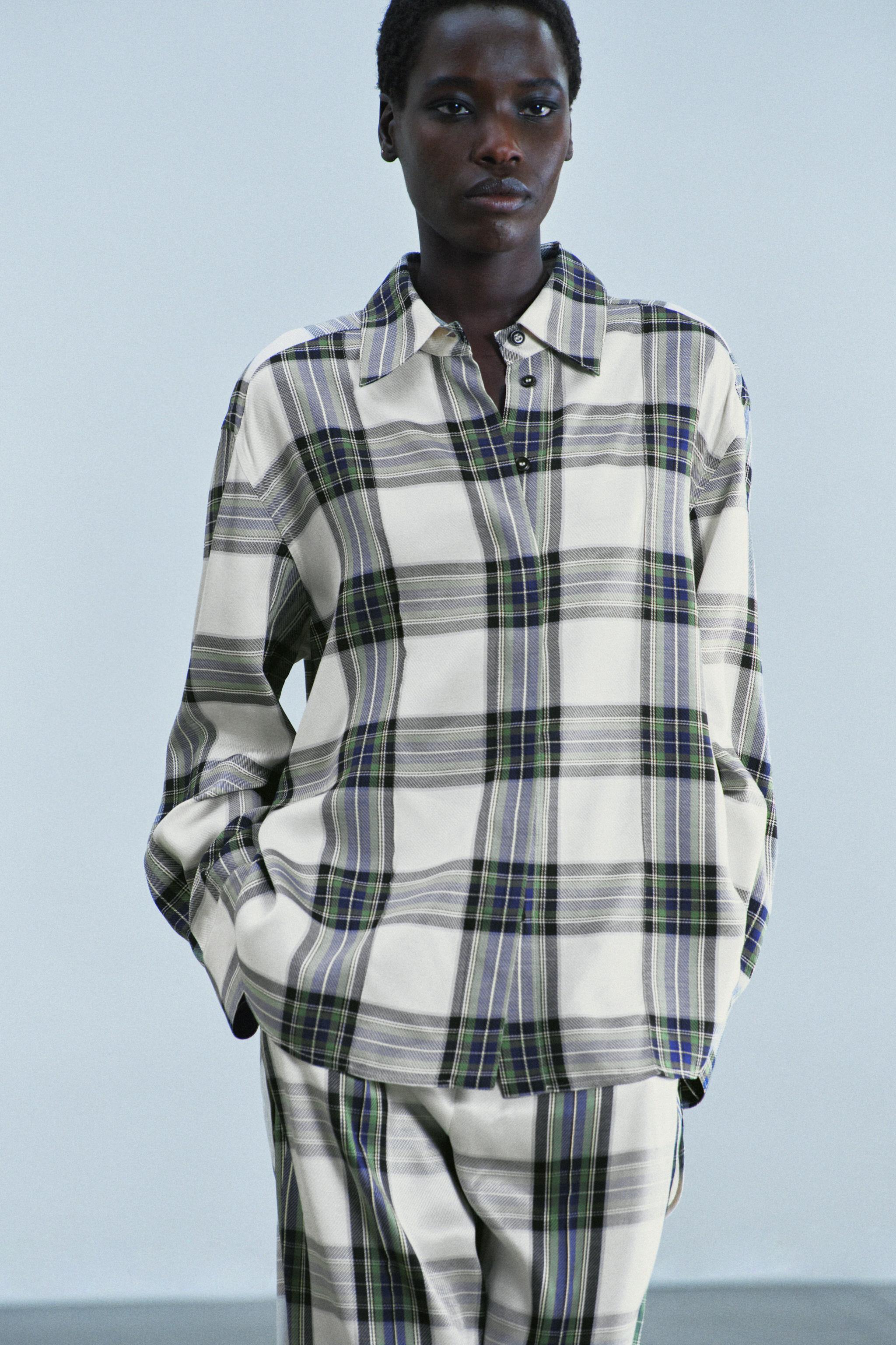Zara ZW COLLECTION KARELİ OVERSIZE GÖMLEK görsel 2