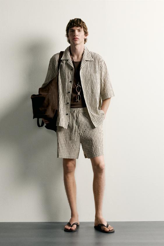 RELAXED FIT CHECK SHIRT - Light beige by Zara - Image 0