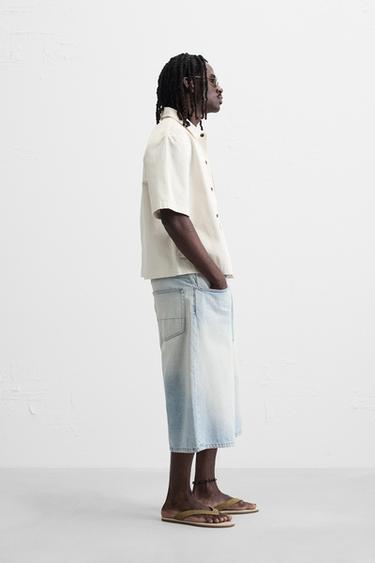 SURCHEMISE DÉLAVÉE AVEC POCHE - Blanc cassé de Zara - Image 3
