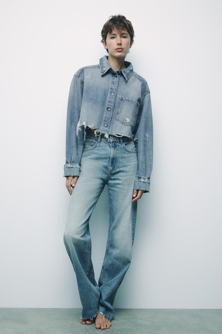 Wide Leg Jeans Azul Tiro Alto Pantalon Wide Wide Leg Jeans Rotos