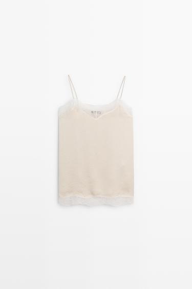Zara Strappy top with lace detail - Ecru - Image 0