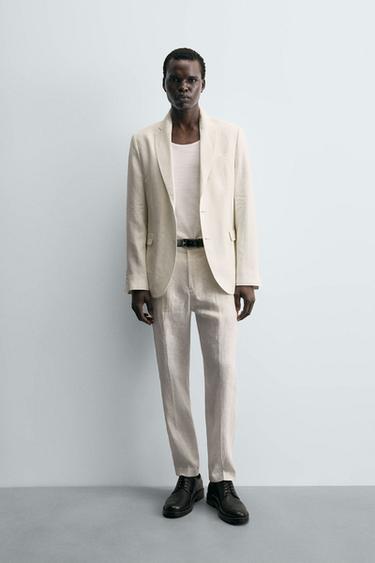 Zara 100% LINEN SUIT PANTS - Oyster-white