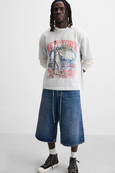 T-SHIRT MIT PRINT IN VERWASCHENER OPTIK - SILVER UNIVERSE von Zara