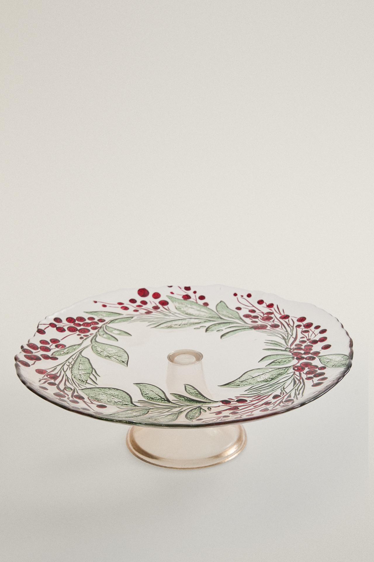 CHRISTMAS GARLAND GLASS SERVING DISH — Green