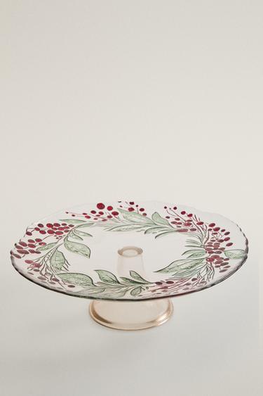 CHRISTMAS GARLAND GLASS SERVING DISH — Green 2