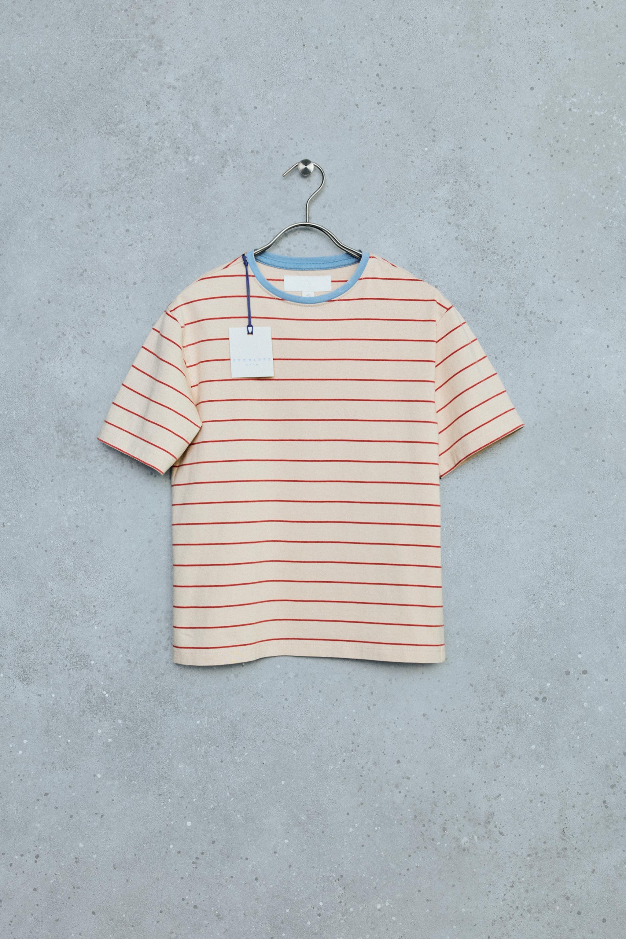 STORIESZ - WASHED-EFFECT CONTRAST NECK T-SHIRT — Mid-ecru