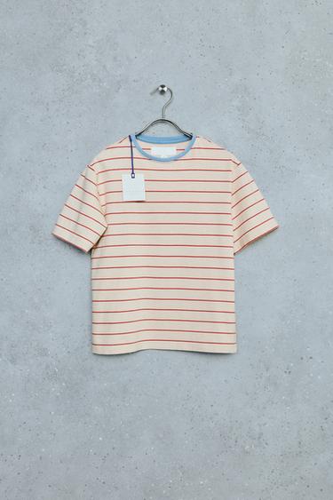 STORIESZ - WASHED EFFECT T-SHIRT WITH CONTRAST NECK - Mid-ecru by Zara