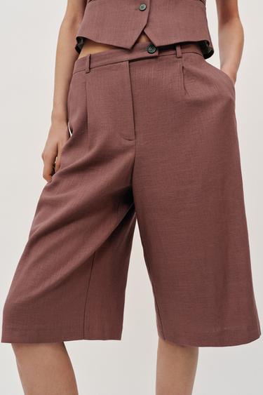 BERMUDA LARGA CON LINO SET - MARSALA de Zara
