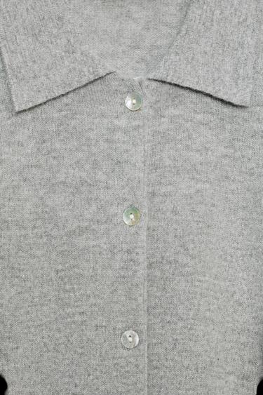 WOOL AND CASHMERE POLO CARDIGAN - Grey by Zara