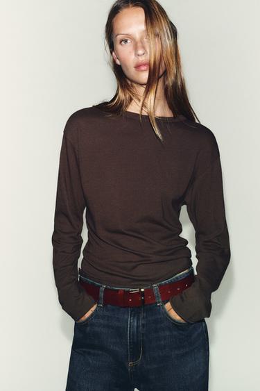 T-SHIRT À MANCHES LONGUES - Chocolat de Zara