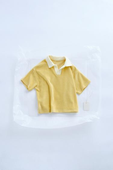 Zara CONTRAST COLLAR TERRY POLO SHIRT - Yellow
