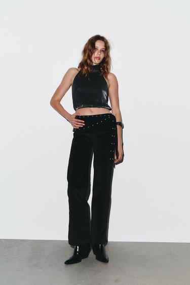 BROEK MET WIJDE PIJPEN, PAREO EN STUDS - Zwart van Zara