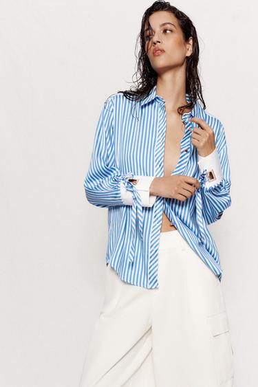 STRIPED SHIRT WITH BOWS - Blue/White by Zara