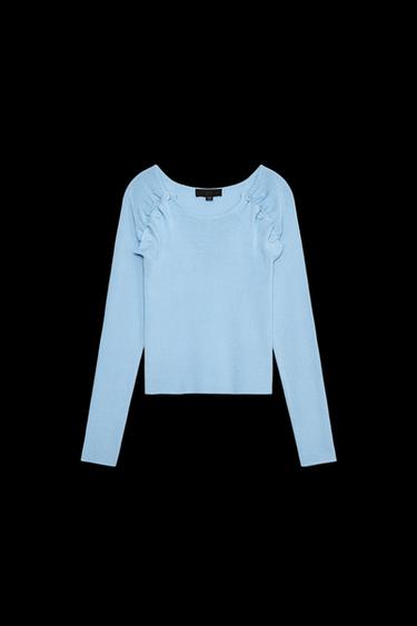 Zara RUCHED KNIT TOP - Blue - Image 0