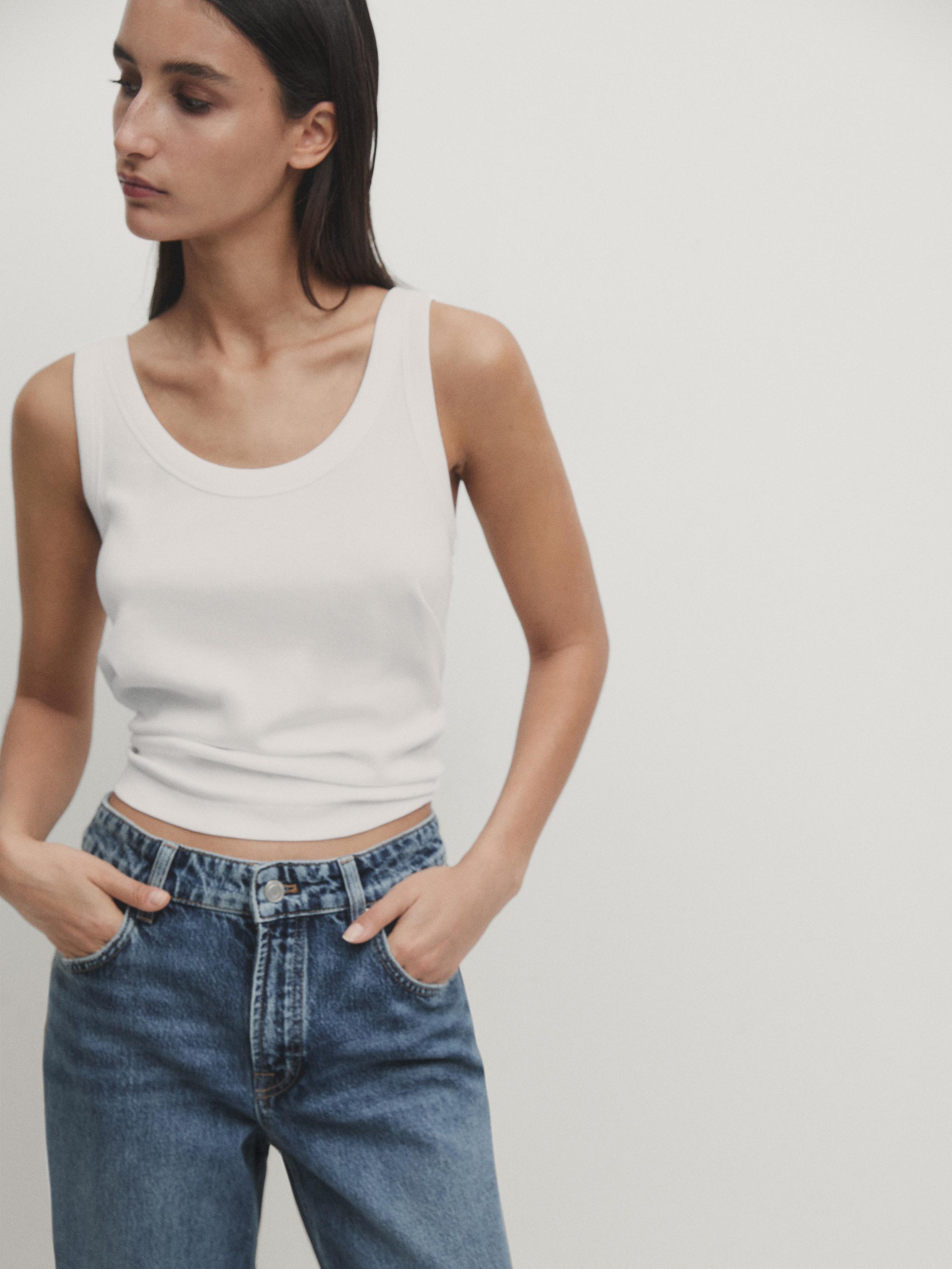 Ribbed sleeveless T-shirt - White | ZARA United States