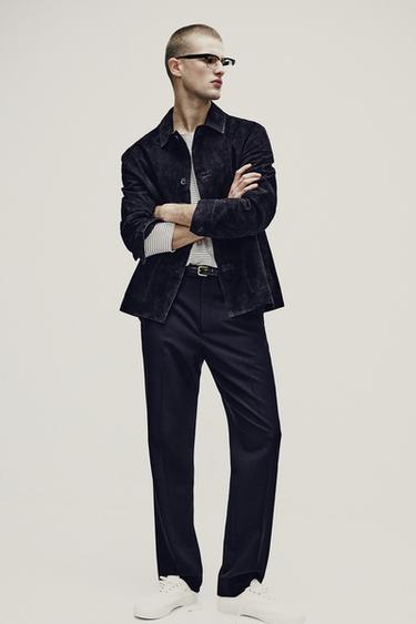 سترة قميصية من جلد الشامواه - بحري by Zara