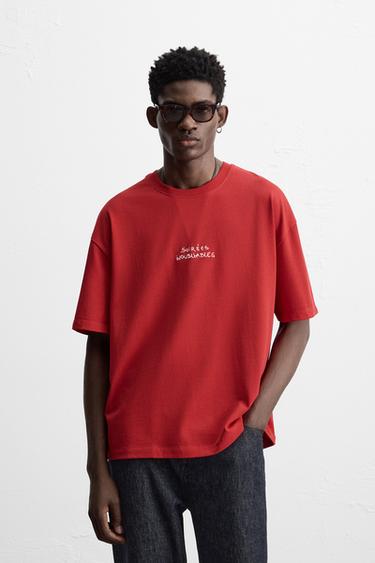 SLOGAN PRINT T-SHIRT - Red by Zara