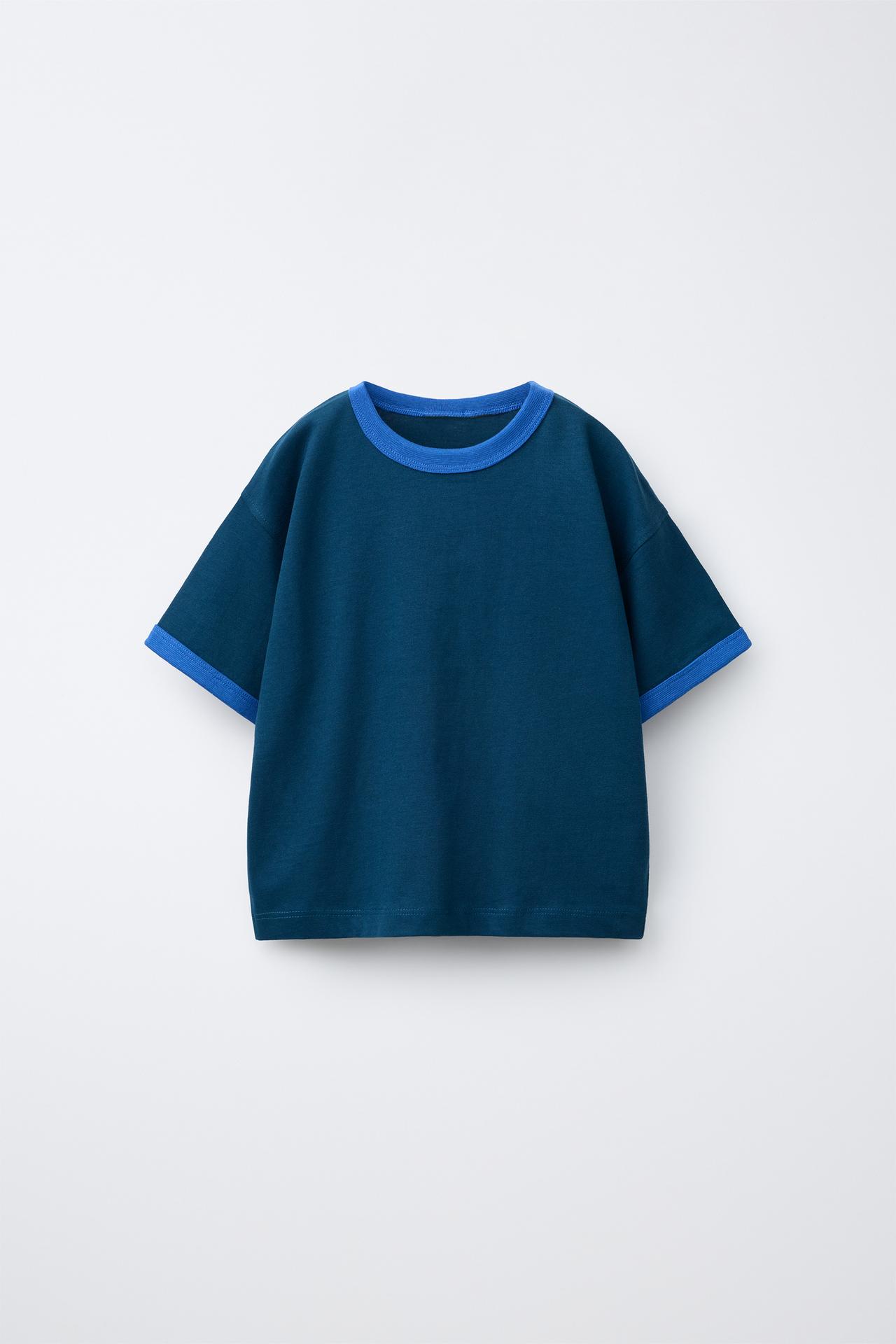 CONTRAST PIPING T-SHIRT — Blue