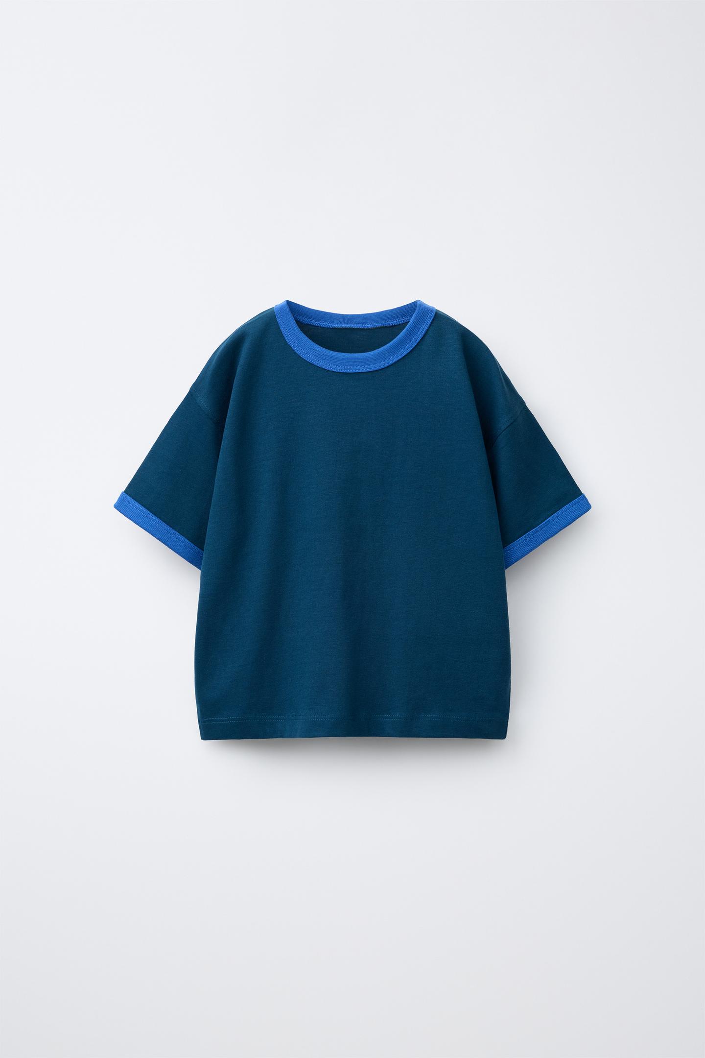 Детская футболка Zara Contrast Piping, цвет: Синий — фото 1