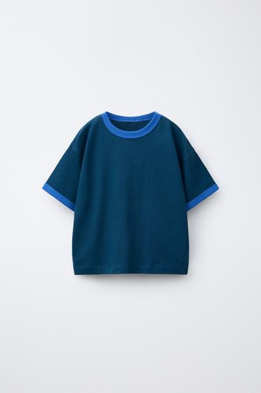 CONTRAST PIPING T-SHIRT — Blue 1