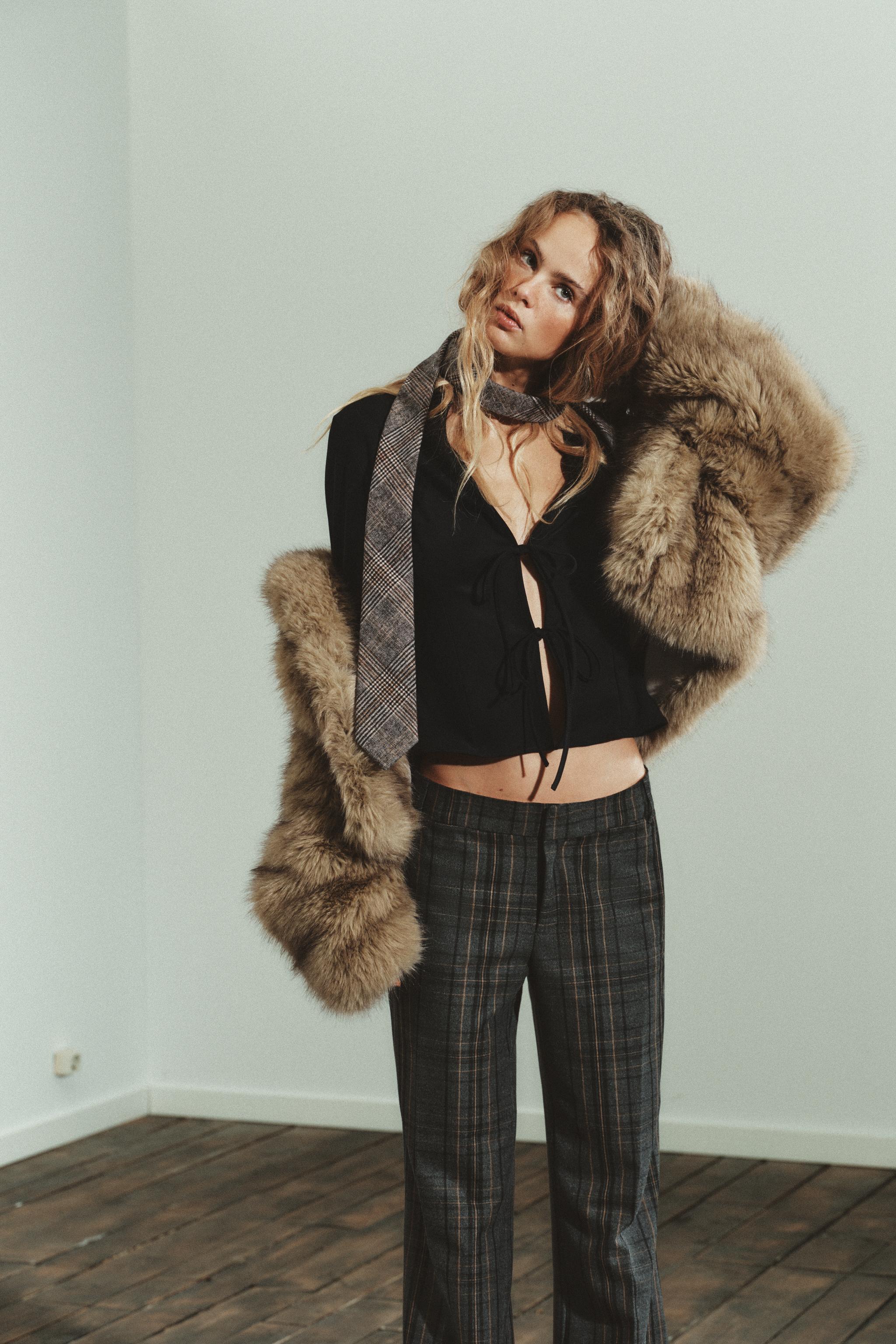 FAUX SUEDE SHIRT WITH TIES