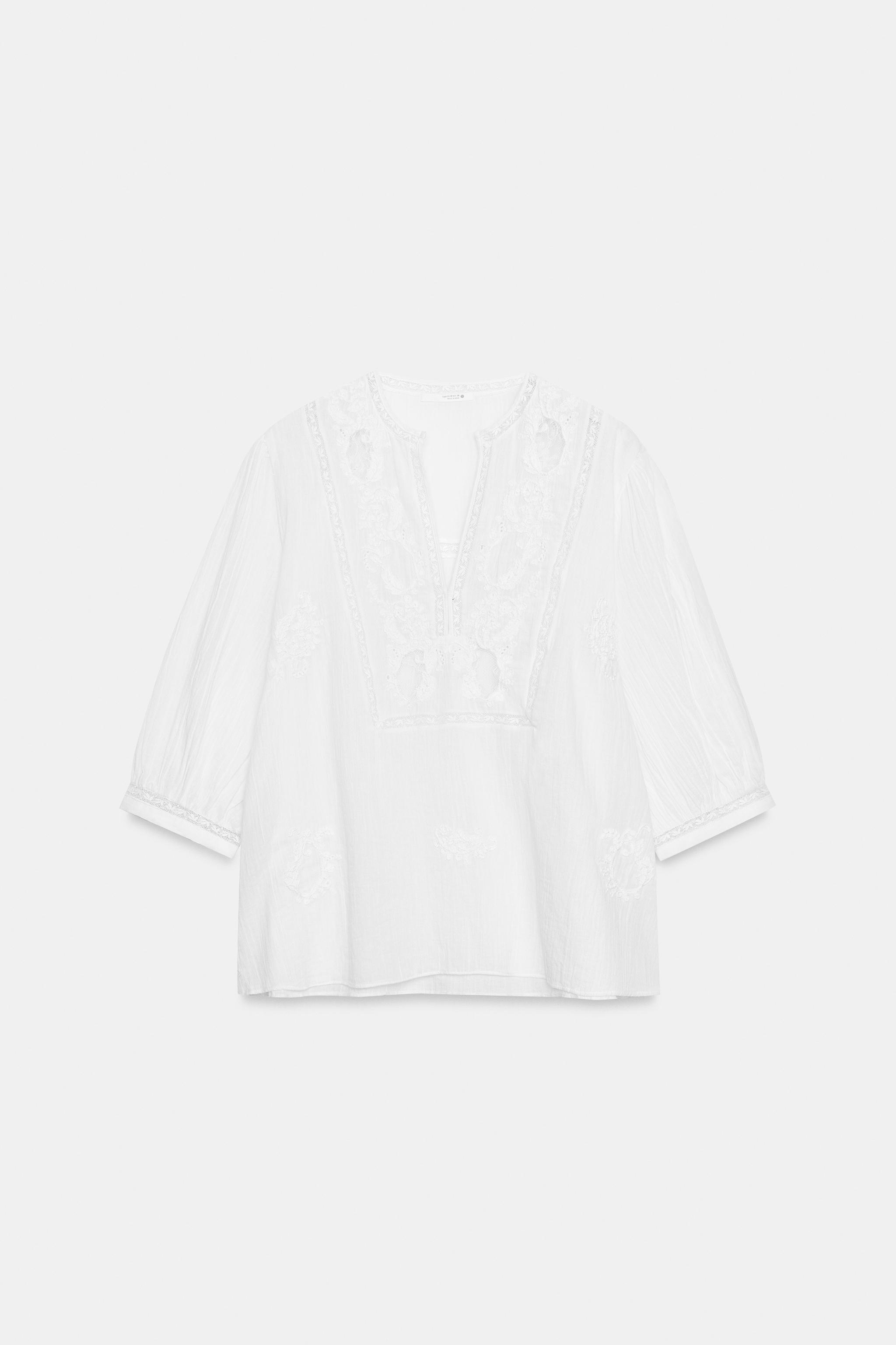 Женские рубашки Zara EMBROIDERED LACE SHIRT ZW COLLECTION — фото 6