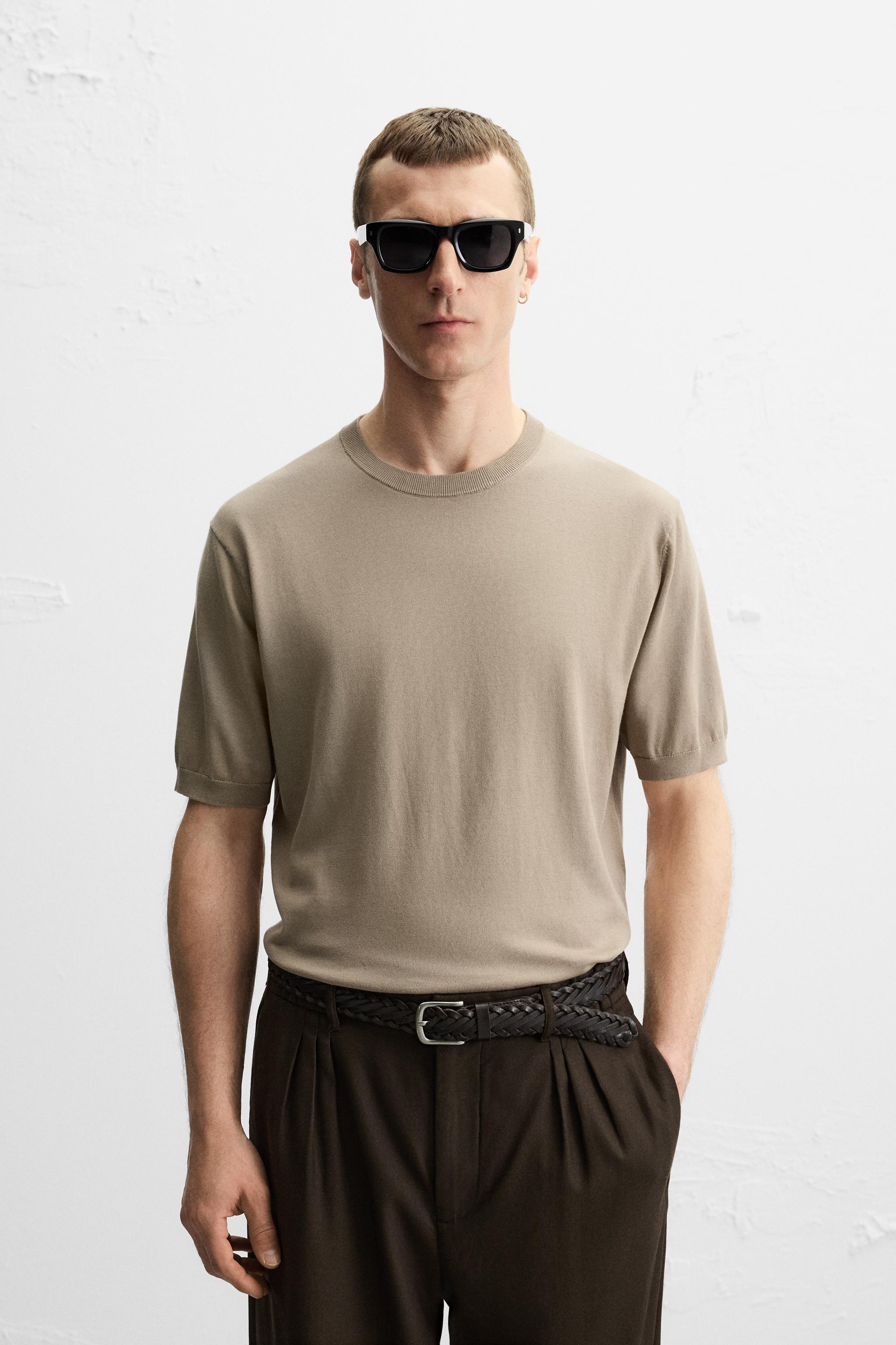 REGULAR FIT KNIT T-SHIRT - Sand | ZARA United States
