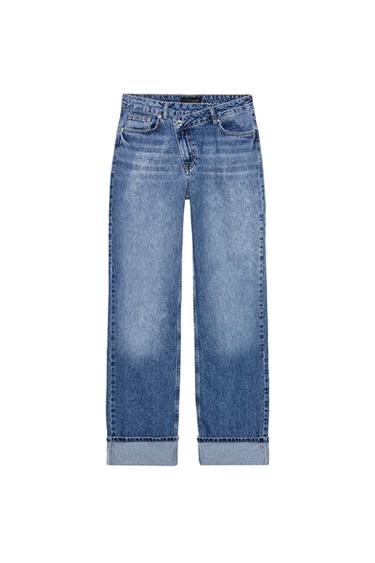 JEANS Z.09 DROIT TAILLE HAUTE CROISÉE COUPE LONGUE - Indigo de Zara
