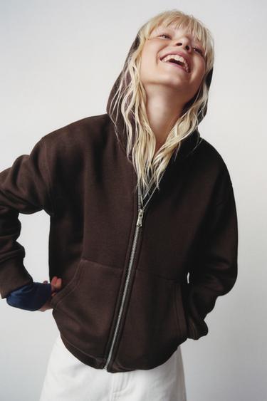 BASIC ZIP-UP HOODIE - Brown by Zara