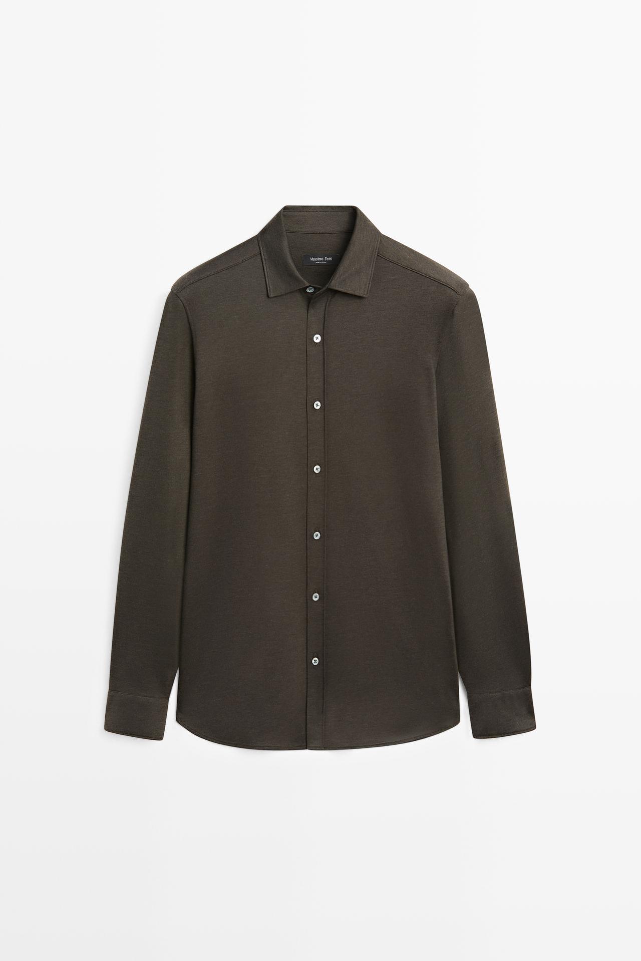 Stretch slim fit cotton shirt — Brown