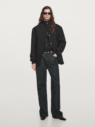 Zara Wool blend high neck coat with button fastening - Black - Image 0