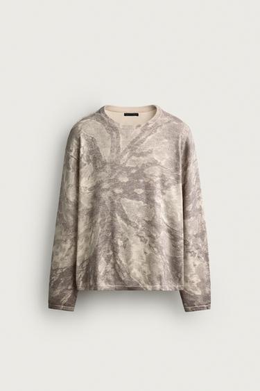 ABSTRACT PRINT RELAXED FIT SWEATER — Ecru 1